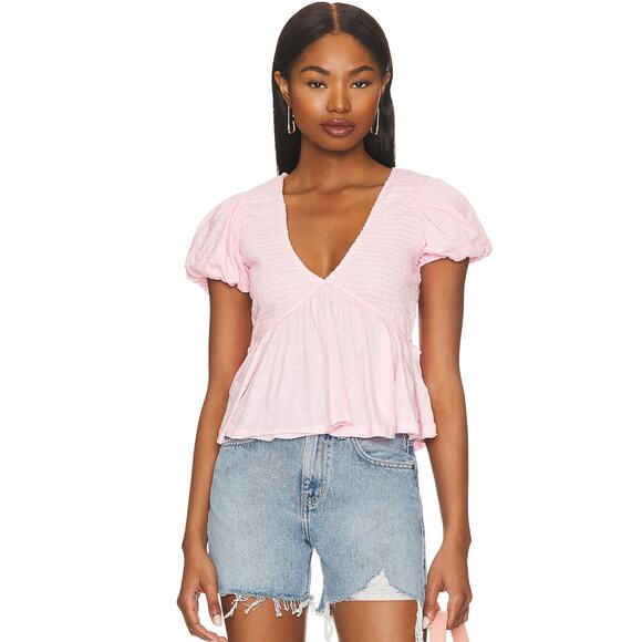 FREE PEOPLE Charlotte Top Pink Large NWT - Picture 1 of 12